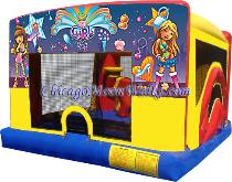 4 in 1 It's A Girl Thing Indoor Combo Bouncy Castle Bounce House, Chicago Moonwalks Party Rentals of Bounce Houses.  Great Girly Themed Moonjumps.  Illinois Party Rentals in Chicago & Suburbs.  Children�s Birthday Party Rentals, Kid�s Parties, and School Functions.  Features Slide, Basketball Hoop, Obstacles, and of Course Jumper Area.