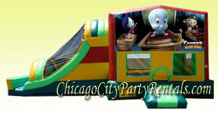 Casper The Friendly Ghost Combo Features, Inflatable Party Rental Moonwalk. Features Slide, Basketball Hoop, Climber wall, and Large Jumping Area. Complete Your Parties by Adding a Concession Machine Rental.  Rent a Bounce House with a Slide, to Maximize Kids Enjoyment. Halloween Costume Parties are Fun with Any Themed Inflatable Castle.  Reserve yours Today.