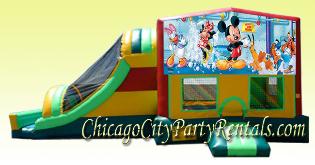 Mickey Mouse Chicago Moonwalk Rental, Bounce House Moonwalks, Inflatable Moon Bounce, Moonbounce.  Jumpy Bouncer Features Your Favorite Disney Characters, Mickey Mouse, Minnie Mouse, Donald Duck, Daisy & Goofy. Rent Your Bounce House Today. Character Party Rental your choice of panel, to suit the theme of your Children�s Birthday or Event.