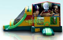 Casper 4 in 1 Inflatable Combo Rental Chicago, Illinois. Includes slide, Basketball Hoop and Climbing wall. Children's Party Rentals Chicago, IL