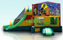 Halloween 4 in 1 Inflatable Combo Rental Chicago, Illinois. Includes slide, Basketball Hoop and Climbing wall. Children's Party Rentals Chicago, IL
