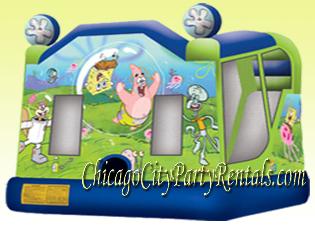 Rent a Spongebob SquarePants Deluxe Combo Moonwalk. Chicago Moon Bounce, MoonBounce Rental.  Moon Walk, Inflatable. Everyone�s Favorite Themed Character Party Rental. Sponge Bob Square Pants Combo Features Large Jumpy Area, Slide, Hoop, & Climbing Wall.