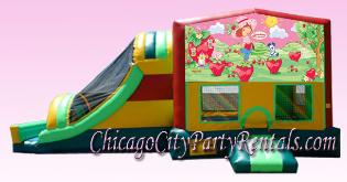 Strawberry Shortcake Inflatable Party Combo Rental. Bouncehouse, Bounce House, Moonwalk Party Rental Illinois. This Pretty Jumper will be the Highlight of your party.  For a Great Time Combo Bouncer Rental in Chicago Illinois.