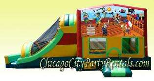 Treasure Island Pirates Moonwalk Rental in Chicago.  Bounce House Rental Chicago IL, Moonwalk combo Party Rental Chicago. Pirate themed Inflatable Moon Bounce.