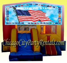 United We Stand, Patriotic Theme Bounce House Rental Chicago, Moonwalk features flag and state flags